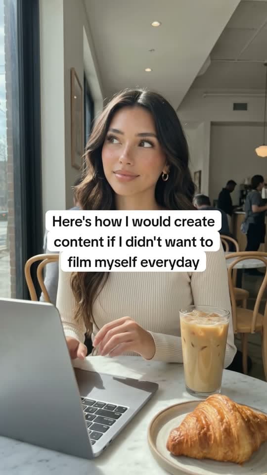Reel of Lanie, an AI avatar, at a laptop, with the hook “Here’s how I would create content if I didn’t want to film myself every day”.